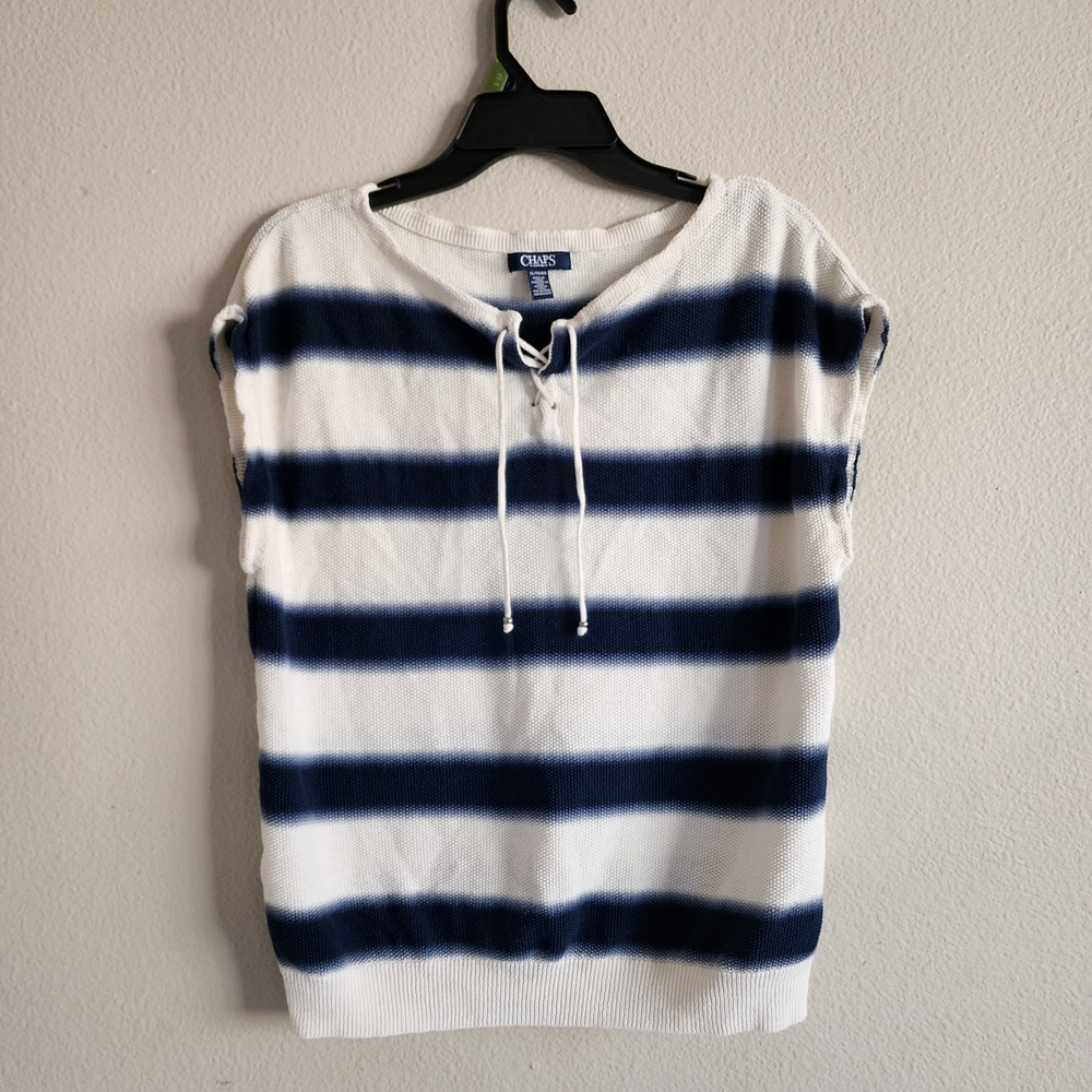 Chaps Womens Xl Striped White And Blue With Tie